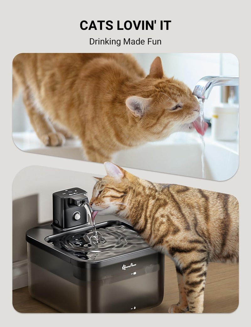 DownyPaws Battery Operated Cat Water Fountain, 84oz/2.5L Fursink Wireless Cat Waterer Fountain with Motion Sensor, BPA-Free, Black with 6 Filters - Image 5